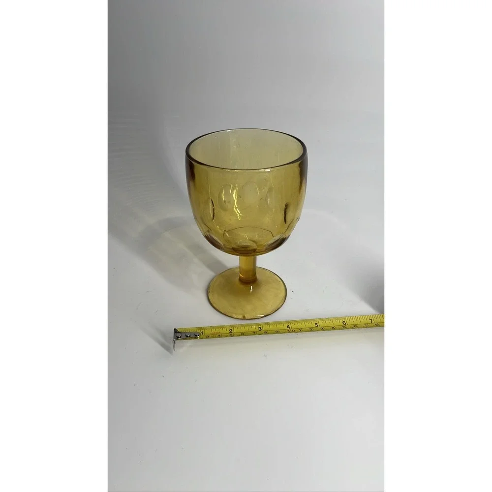 Bartlett Collins Amber Gold Thumbprint Glass Goblet 6